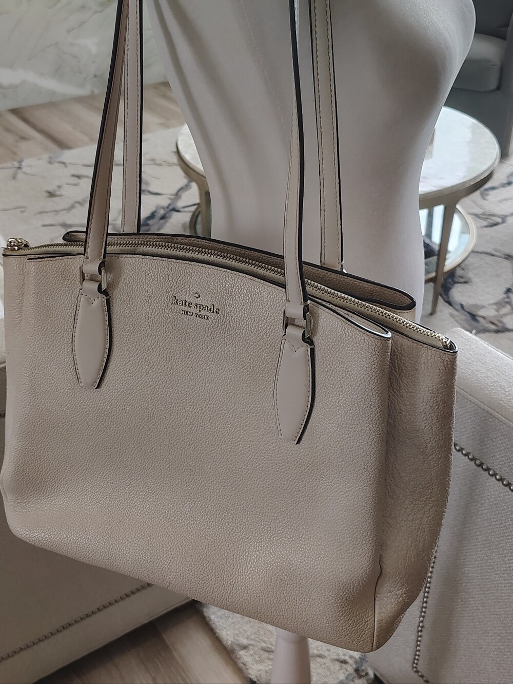Kate Spade Cream Pebbled Leather Shoulder Large Tote Bag Classic Timeless